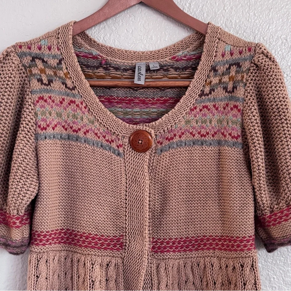 Vintage Caslon Fair Isle‎ Yoke Babydoll Knit Cardigan Cozy Cabincore Size L